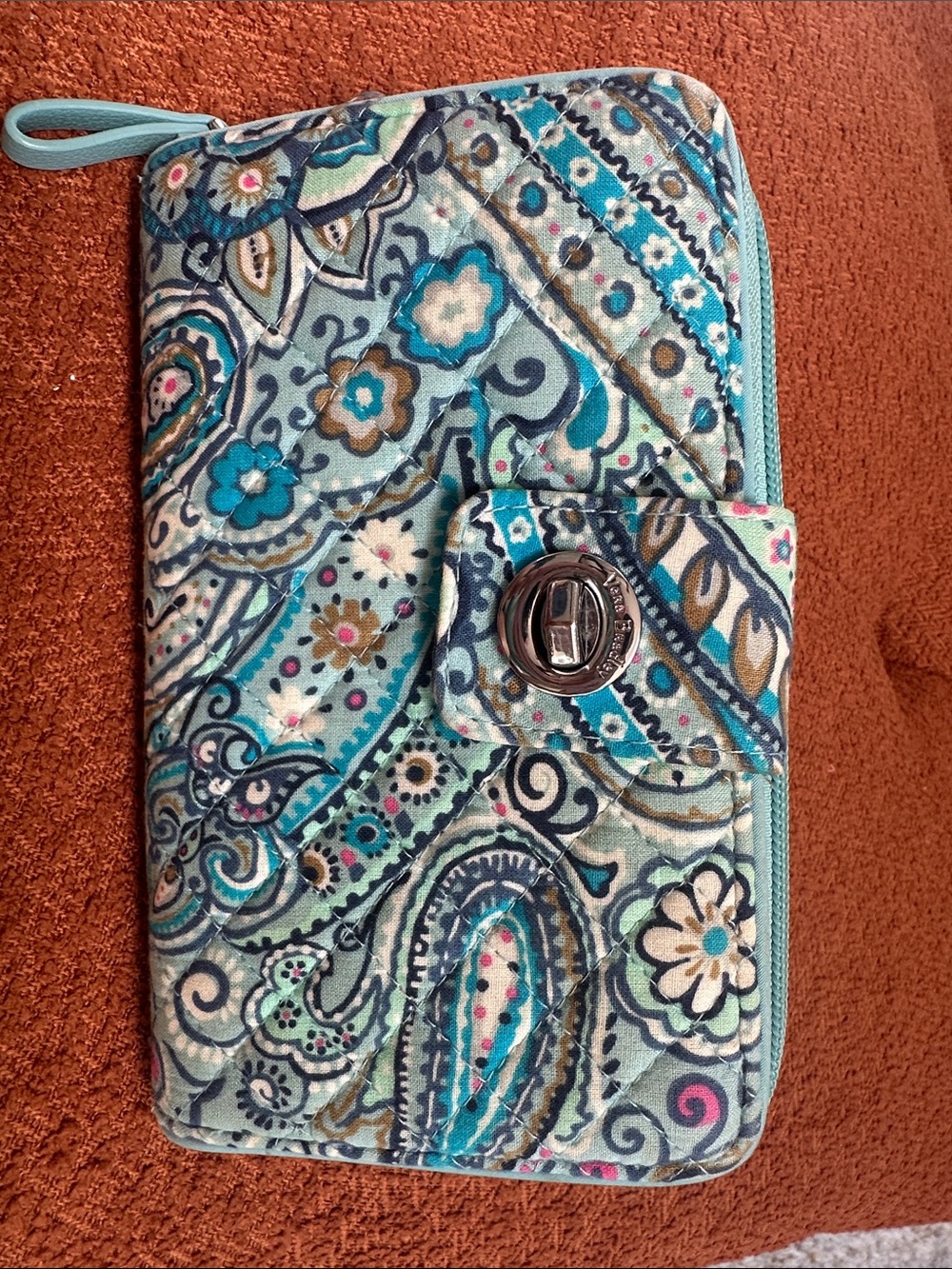 Vera Bradley Quilted Paisley Phone Wallet in Teal & Aqua
